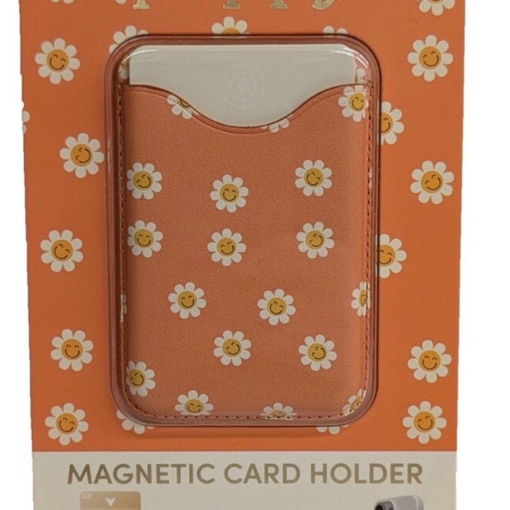 CO Poppy Orange Floral/Smiley Face Magnetic Card Holder